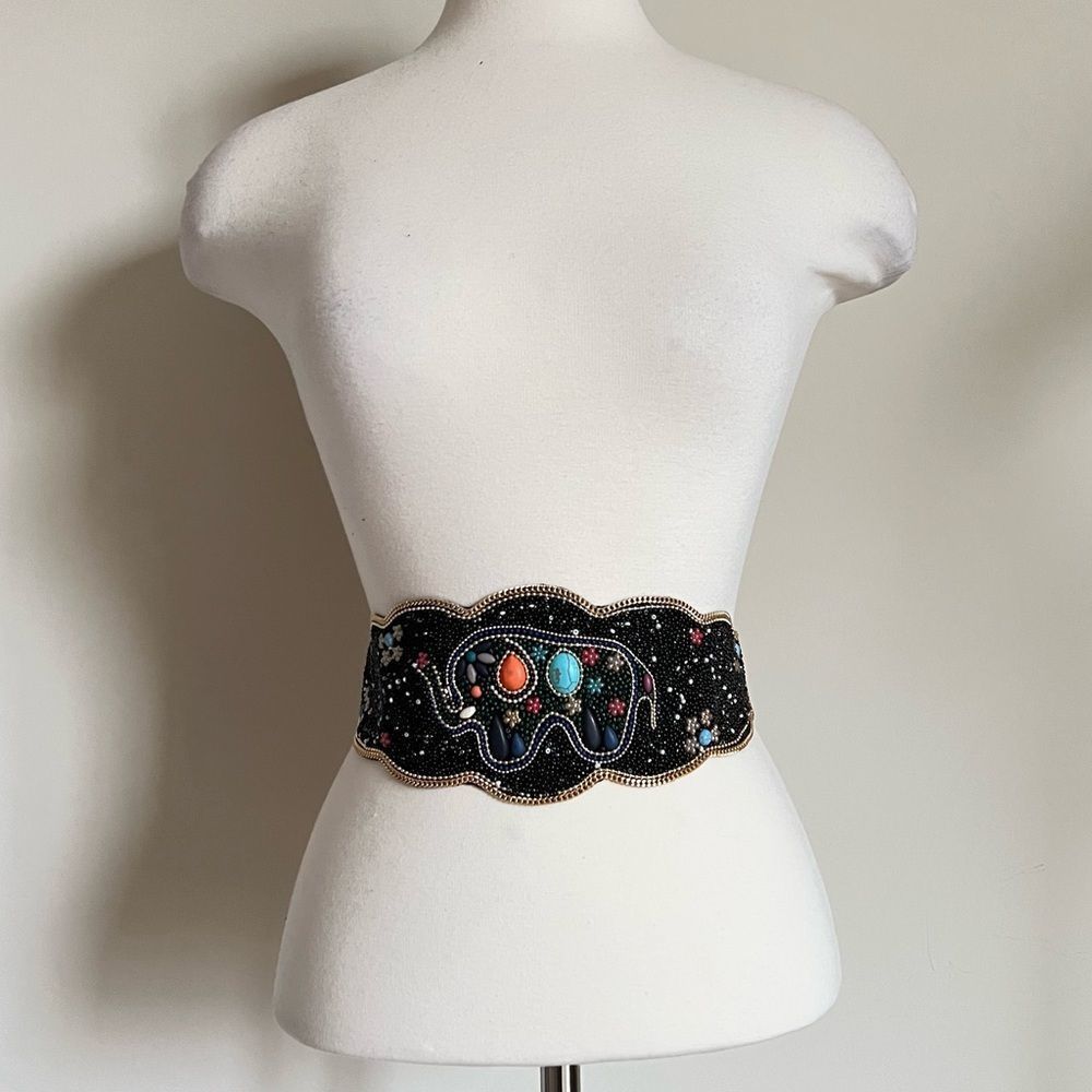 ELLY Stunning Boho Gypsy Western Beaded Belt Size S/M (23" to 36") - Picture 2 of 3